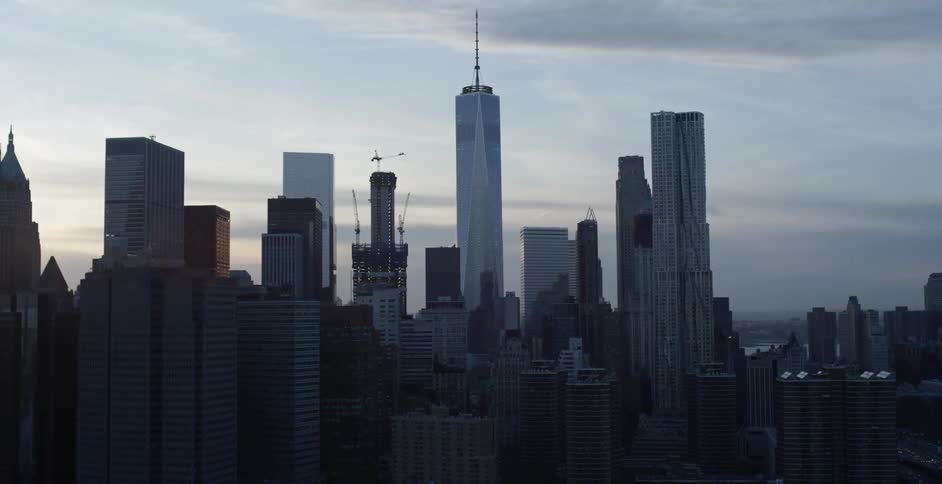 Skyline of the city with tall buildings and skyscraper at dusk