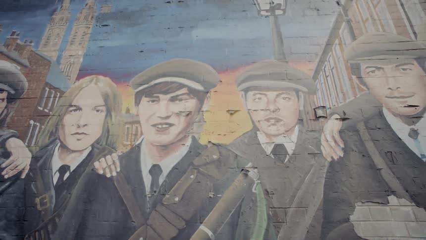 Mural of young men in infantry uniforms