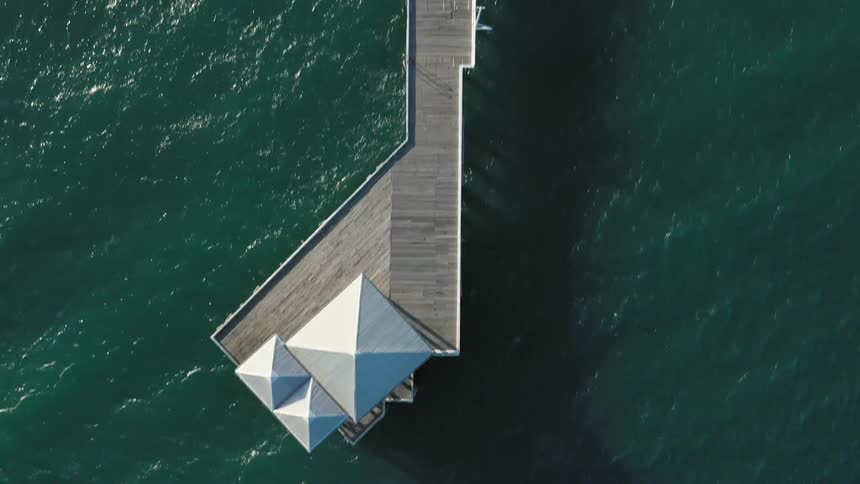 Birds eye view of a dock over the water