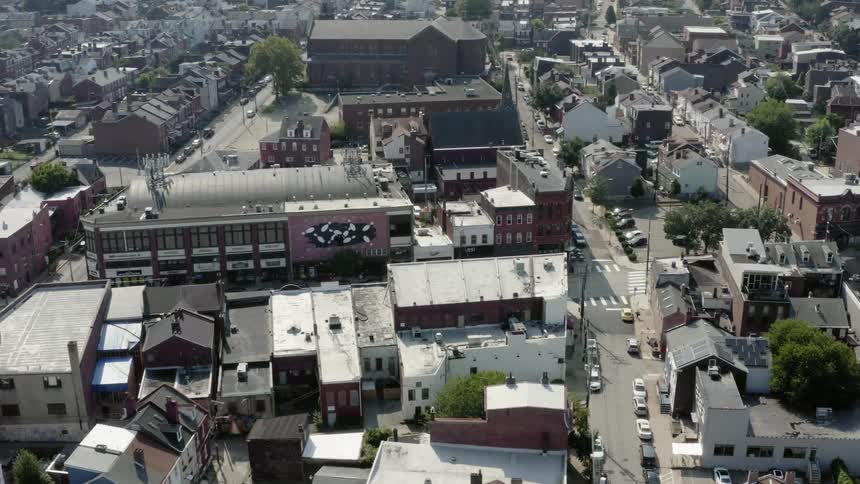 A town with building streets and cars
