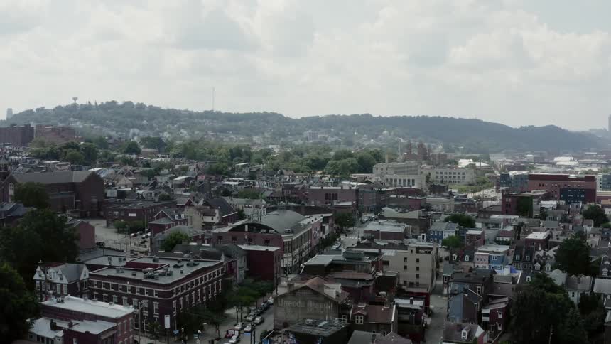 An aerial shot of a city
