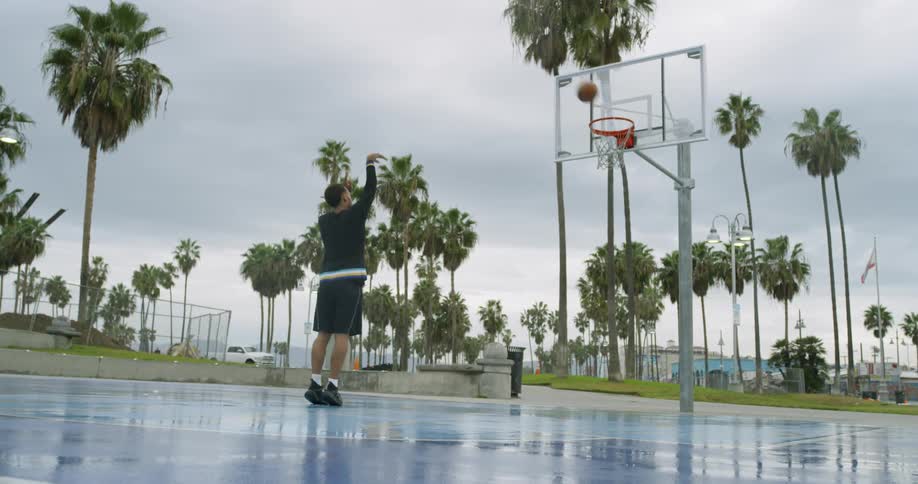 A man shoots a basketball goal