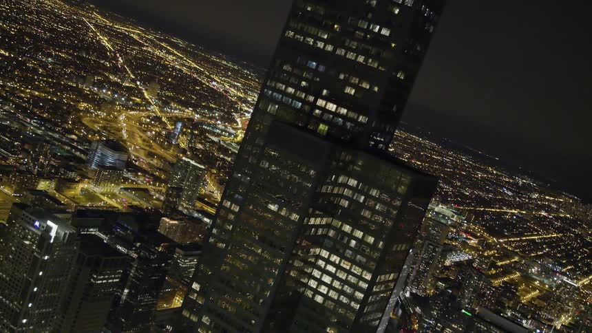 A city all lit up at night