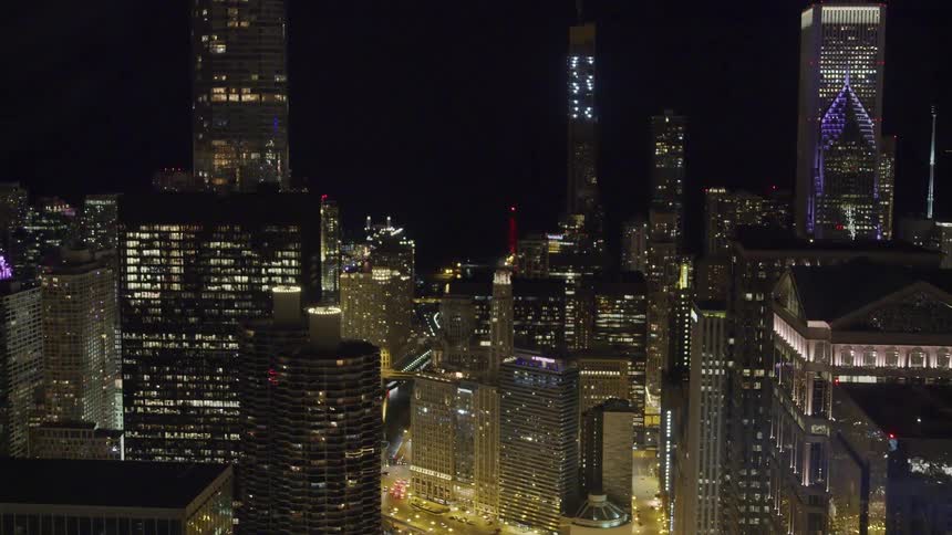 An aerial view of a downtown city