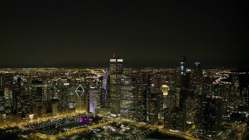 Landscape view of a downtown area at night