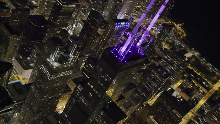 View of nighttime in a city from the sky