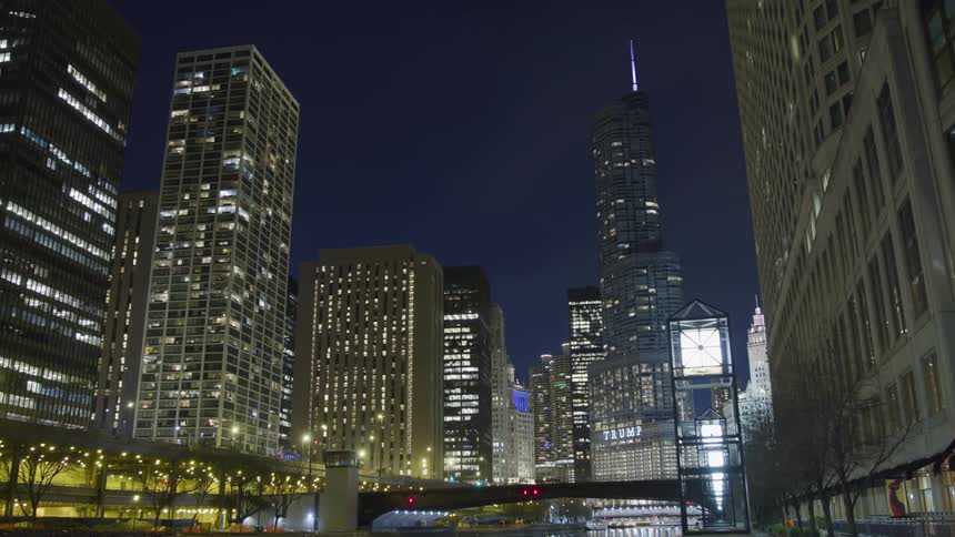 Time lapse of the downtown area of a large city at night