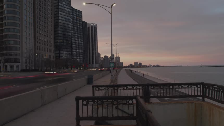 Busy city street along the ocean