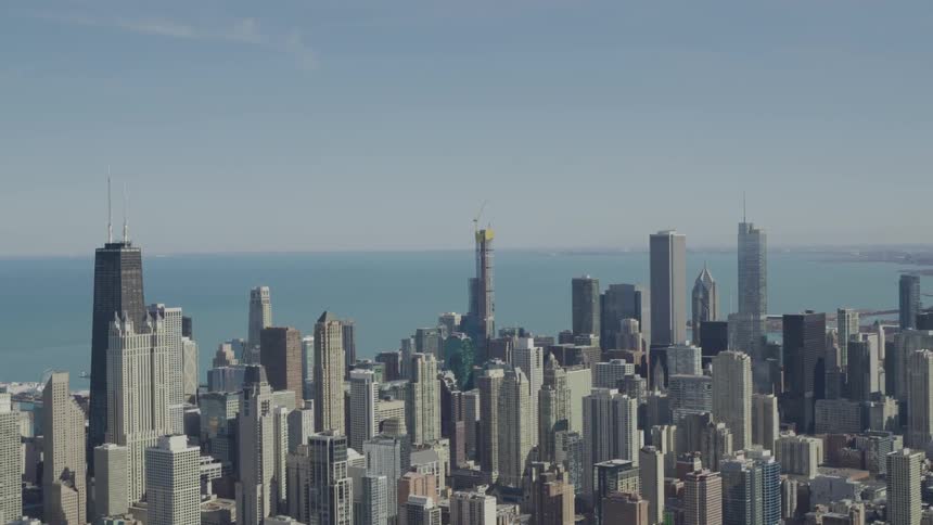 An aerial view of a downtown city