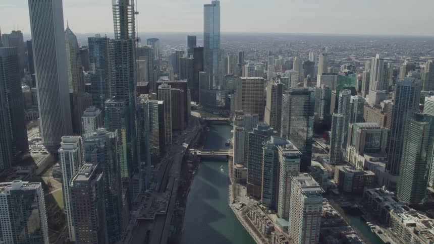 An aerial view of a downtown city