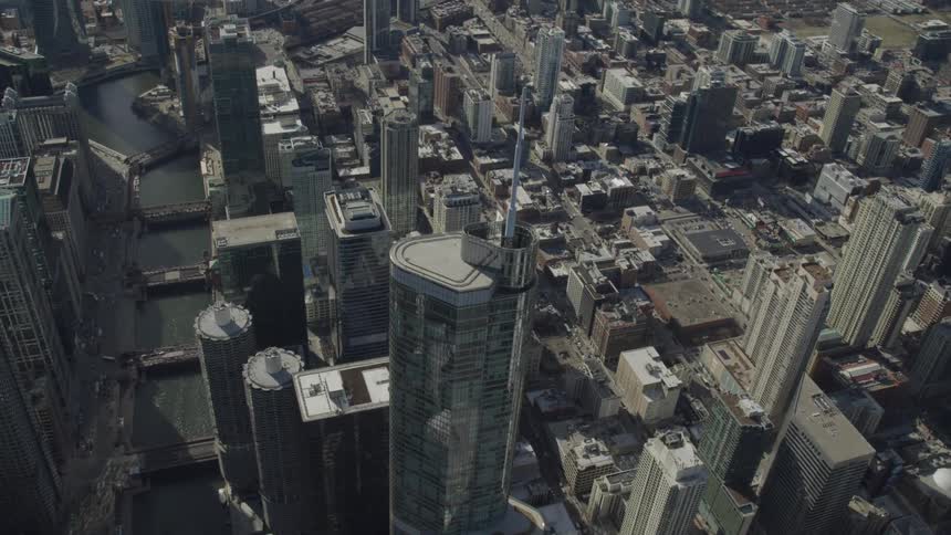 An aerial view of skyscrapers in a large city