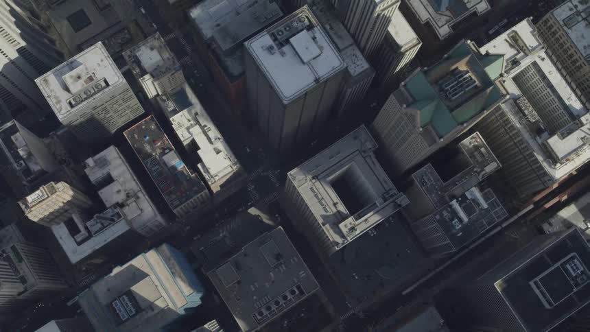 Aerial view of buildings in a downtown city