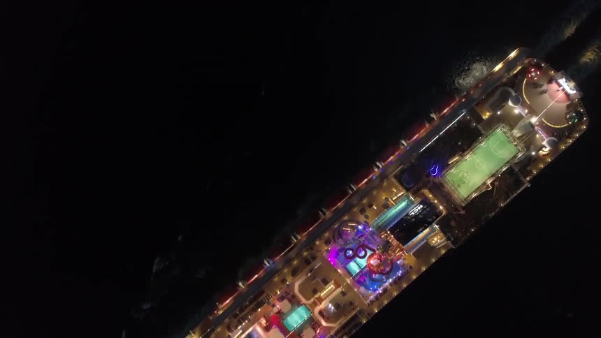 Boat lit up at night