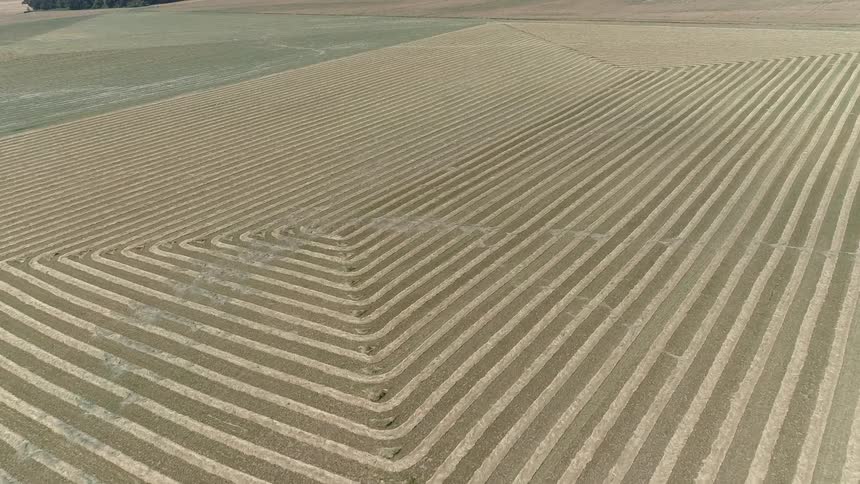 Aerial view of a rural farmland is displayed