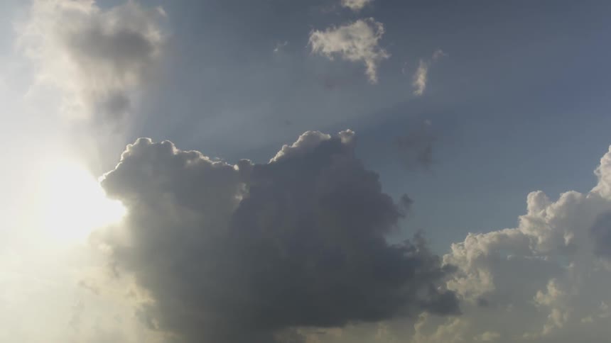 Beams of sunlight breaking through blowing clouds