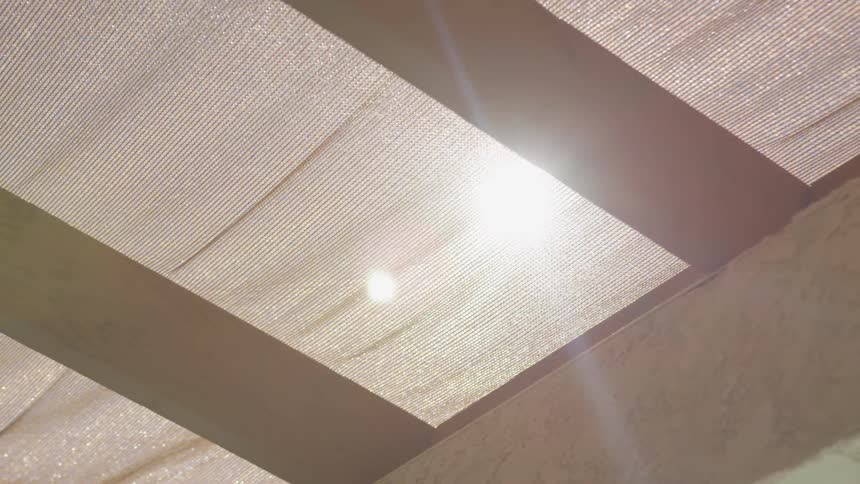 Sun shines through a mesh canopy