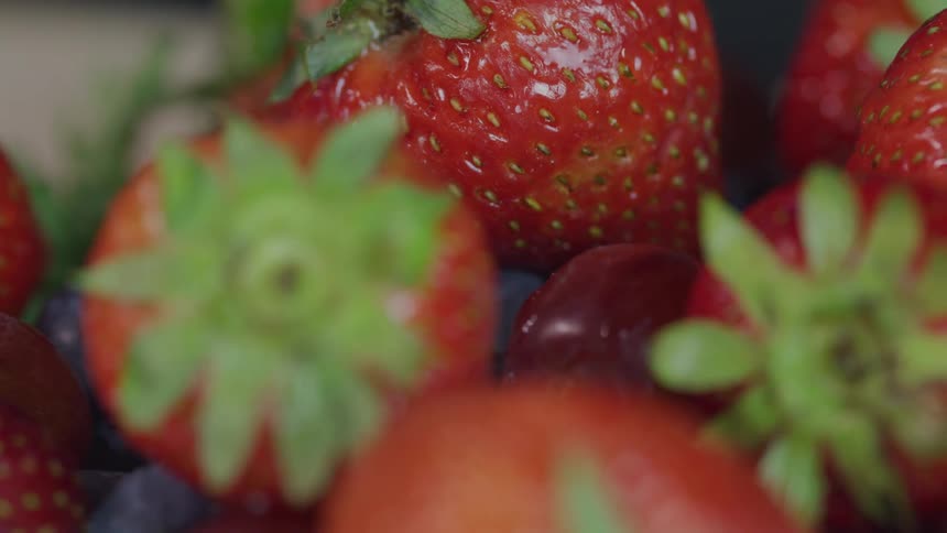 Fruits are displayed indoors