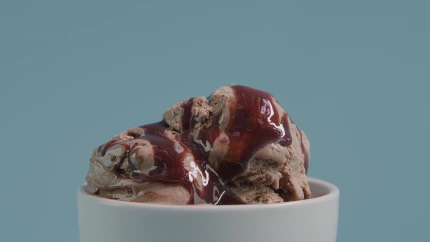 Ice cream spins around in a bowl