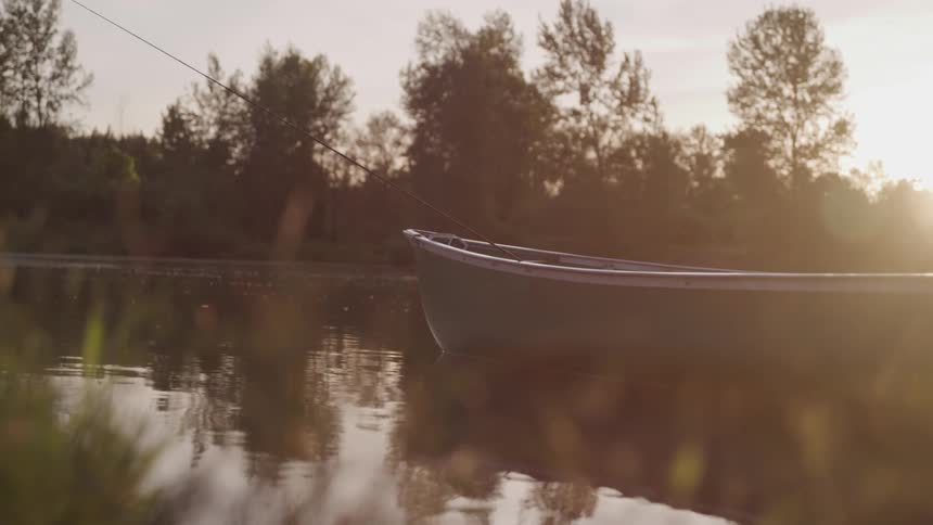 Tied up boat in a water