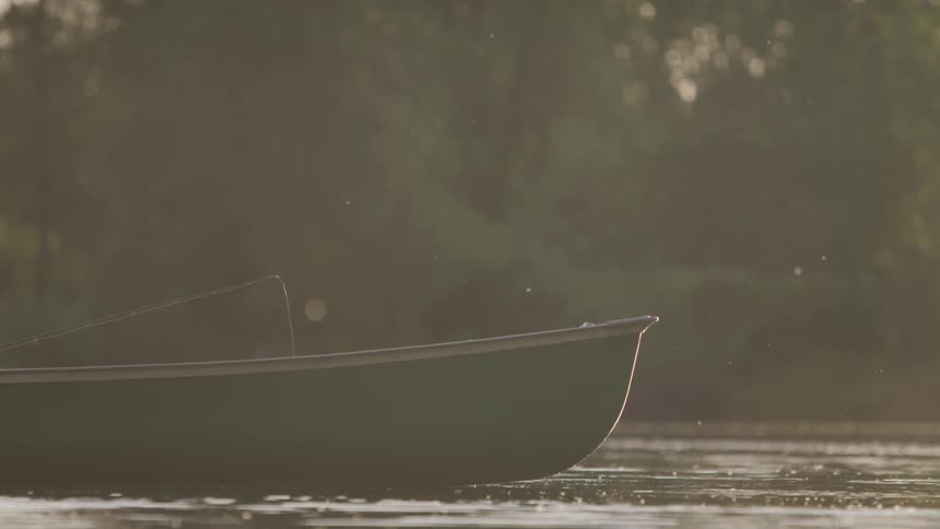 A boat is sitting in the water