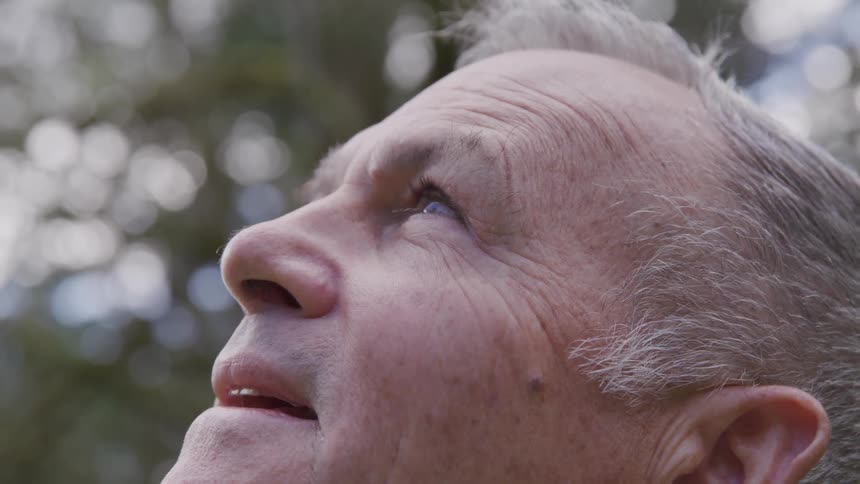 A man looks up to sky in amazement