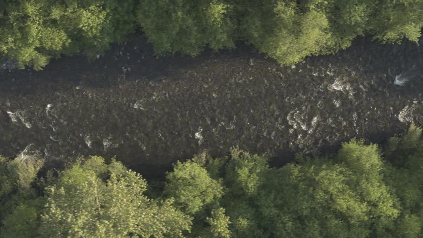 A river is flowing downstream outdoors