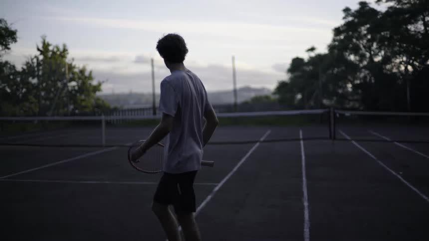 Joyful Friends Playing Tennis in Outdoor Court — Sport Lifestyle Clip.