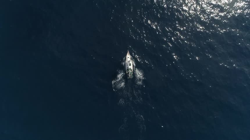Aerial view of a ship in the water
