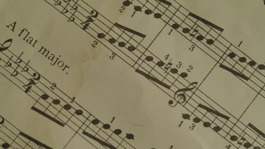 The chromatic scale and a flat major are shown as sheet music