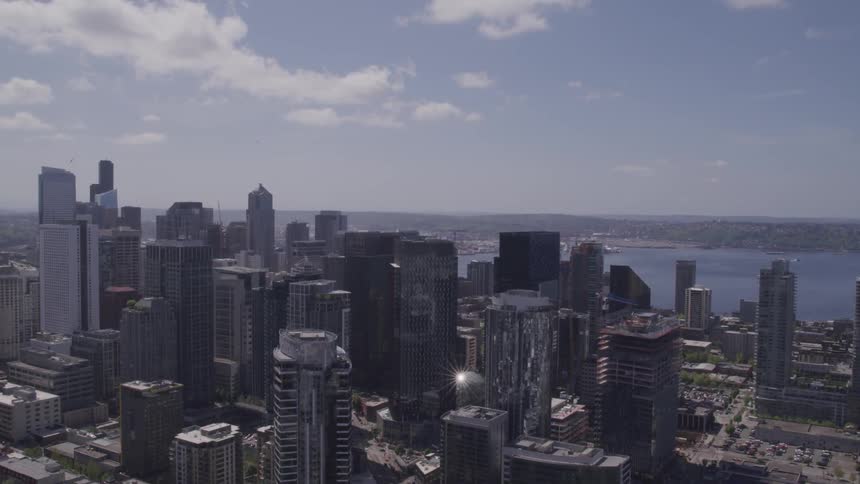 Skyline of the city with skyscrapers and tall buildings next to the ocean during daylight