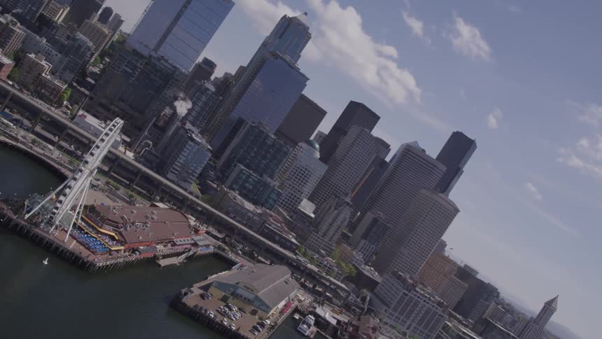 City skyline with marina