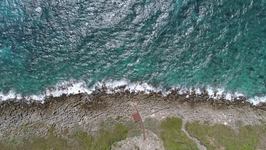 Ocean waves crash on a rocky shore