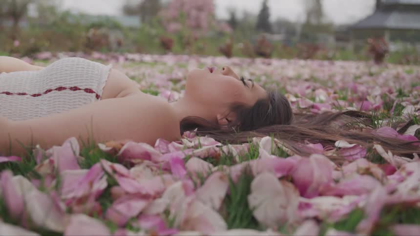 Girl laying in a field of flowers
