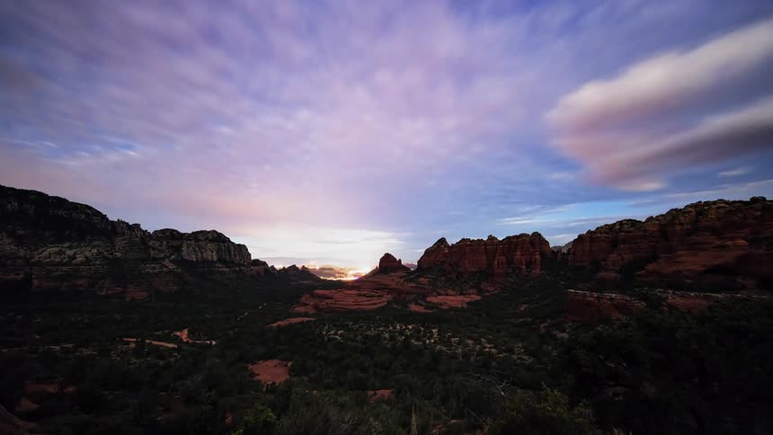 Sunrise over mountains and valley