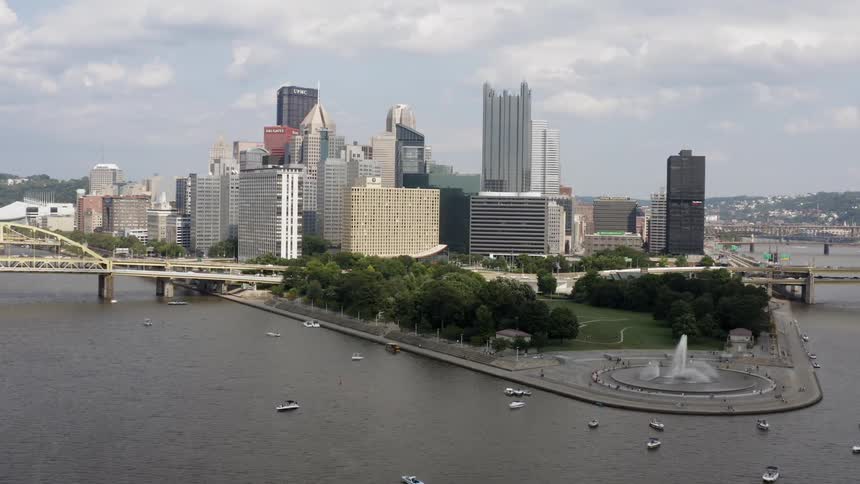 An aerial view of a skyline on a metropolitan city