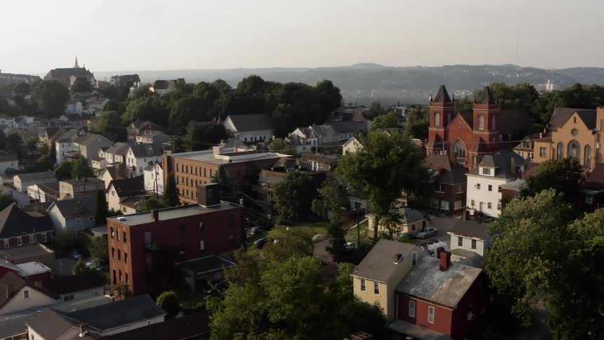 A bird eye view of a neighborhood on the urban area