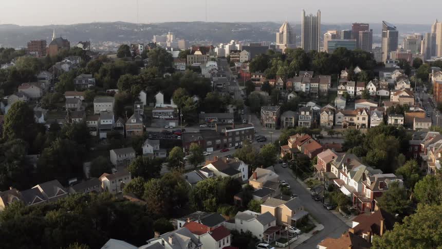 An aerial view of a neighborhood near metropolitan city