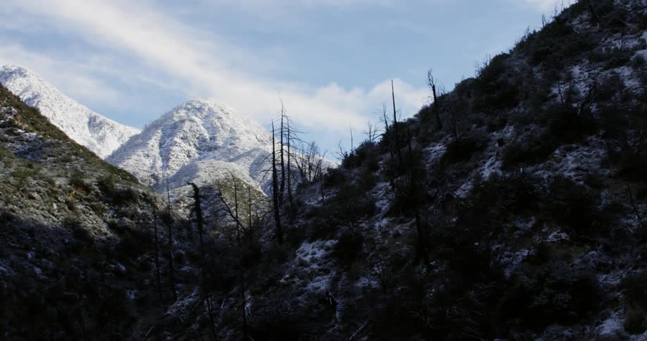 Mountains are covered in snow on a cloudy day