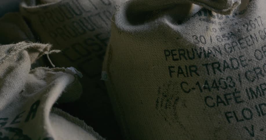 Bags full of peruvian coffee beans