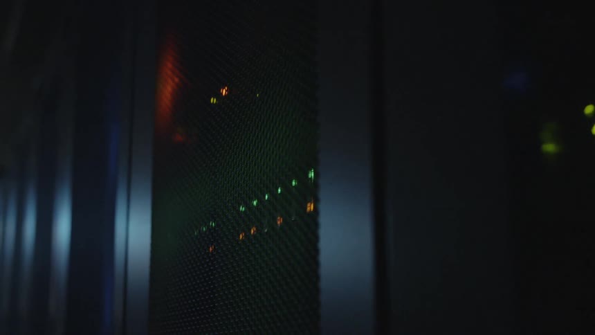 A bank of computer servers running