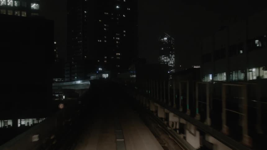 A dark street in a city