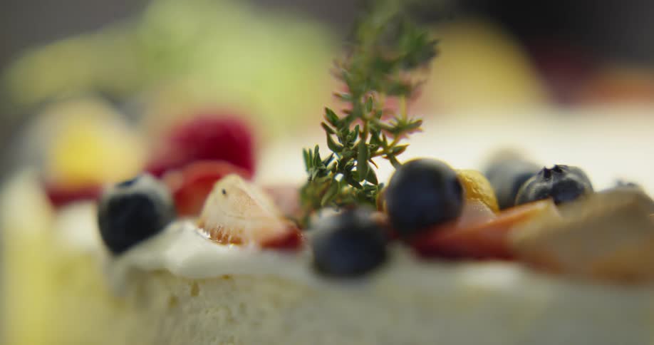 Close up of the topping of a fruit tart