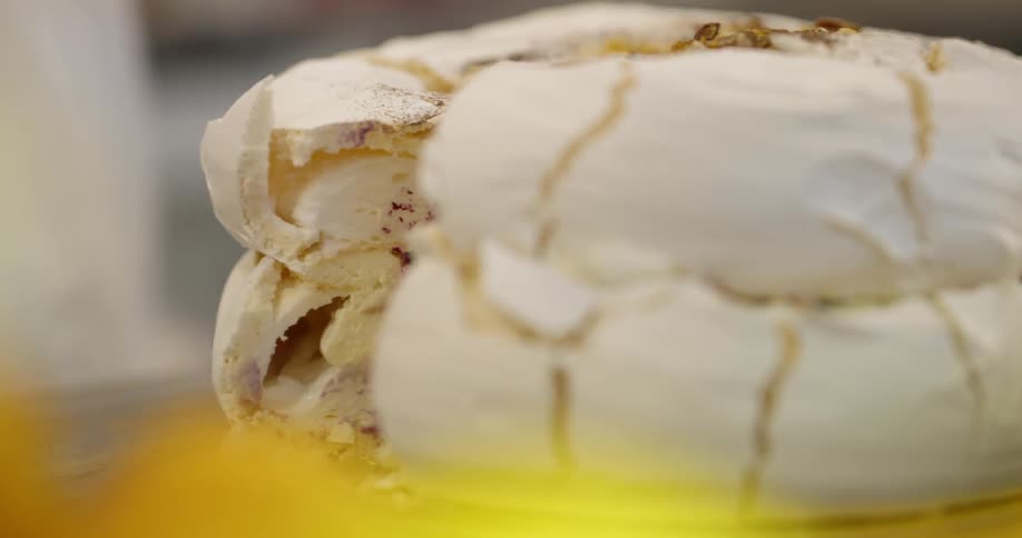 A person sets a desert down