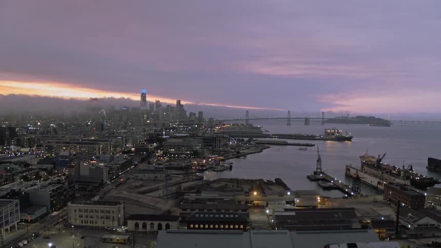 Skyline view of the waterfront and a city
