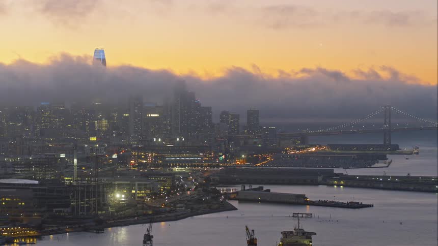 A port city sits by a bay