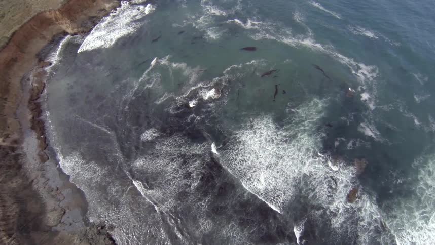 A large body of water with waves crashing on rocks