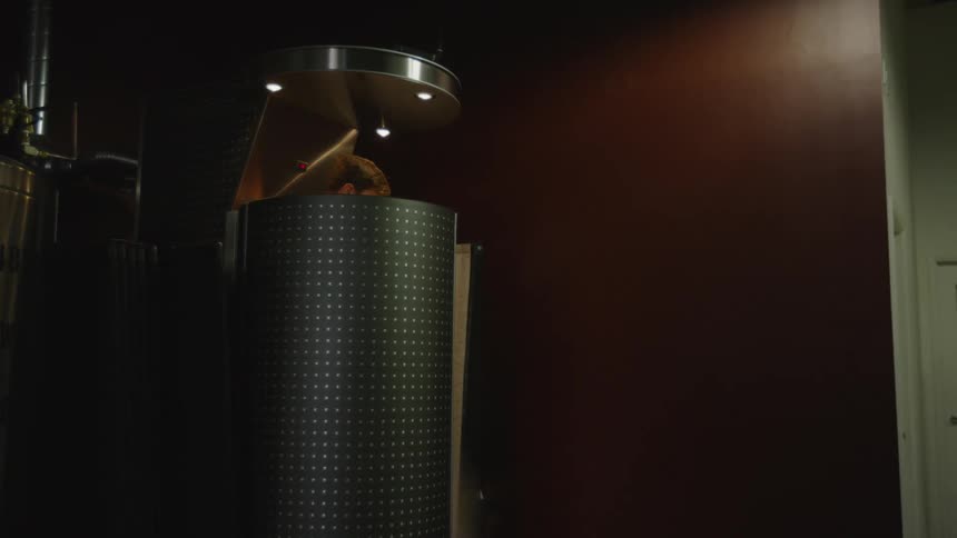 A man opens and steps out of a large cryotherapy container filled with smoke