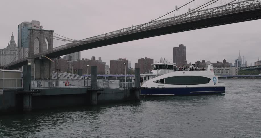 A ferry motors into a dock