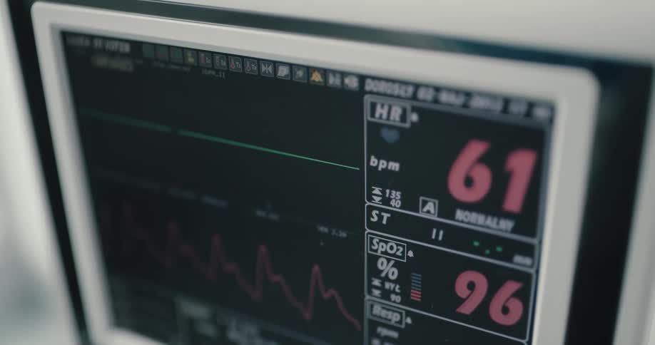 A medical screen monitoring the status of a patient