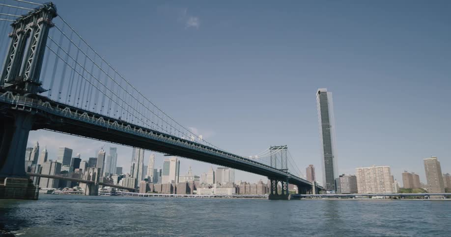 People walking close to the river with a bridge and a city in the background